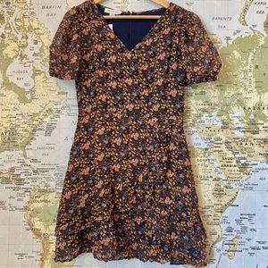 Amour Vert Cottagecore Floral Short Sleeve Ruffled Hem Dress NWT